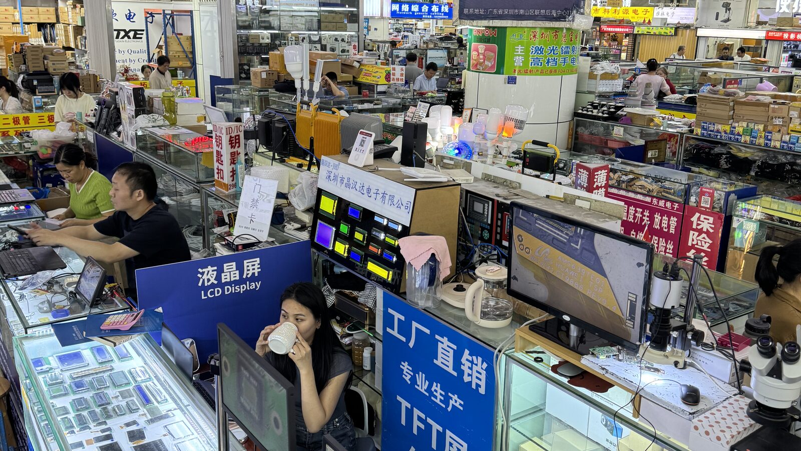 Supplier counters at the Huaqiangbei electronics market, Shenzhen